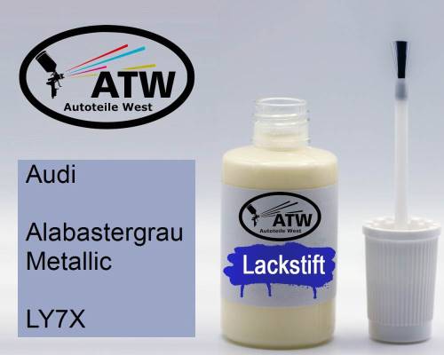 Audi, Alabastergrau Metallic, LY7X: 20ml Lackstift, von ATW Autoteile West.